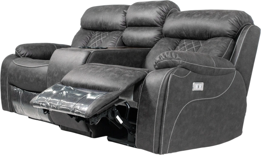 Диван прямой Азалия, электрореклайнер, двухместный, Стайл 17 / Эбен / Контрастная отстрочка