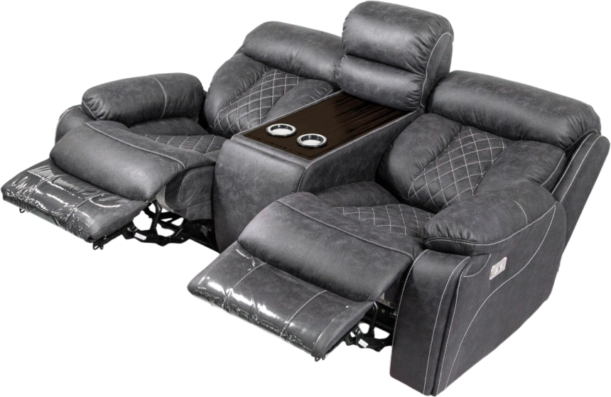 Диван прямой Азалия, электрореклайнер, двухместный, Стайл 17 / Эбен / Контрастная отстрочка