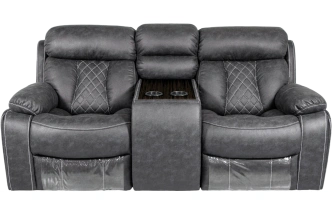 Диван прямой Азалия, электрореклайнер, двухместный, Стайл 17 / Эбен / Контрастная отстрочка