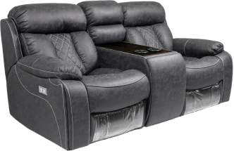 Диван прямой Азалия, электрореклайнер, двухместный, Стайл 17 / Эбен / Контрастная отстрочка