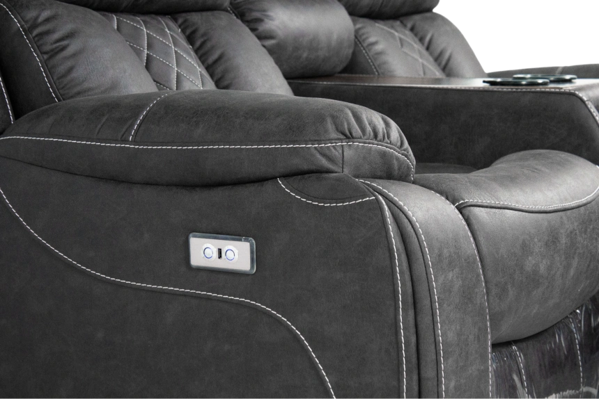 Диван прямой Азалия, электрореклайнер, двухместный, Стайл 17 / Эбен / Контрастная отстрочка