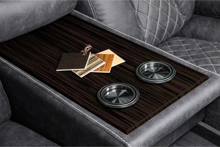 Диван прямой Азалия, электрореклайнер, двухместный, Стайл 17 / Эбен / Контрастная отстрочка