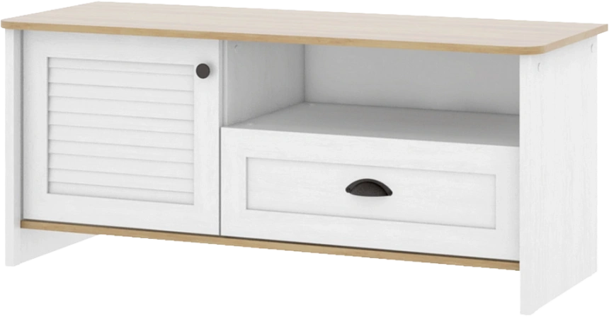 Тумба под ТВ Тифани, с полками и ящиком, Дуб небраска / Белый