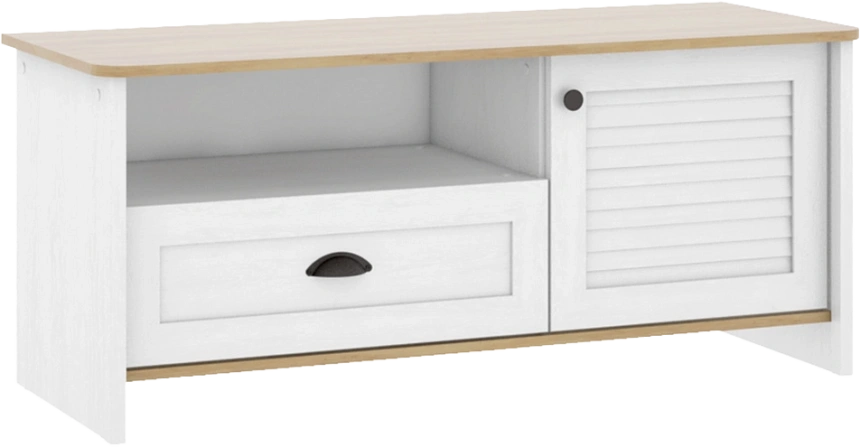 Тумба под ТВ Тифани, с полками и ящиком, Дуб небраска / Белый