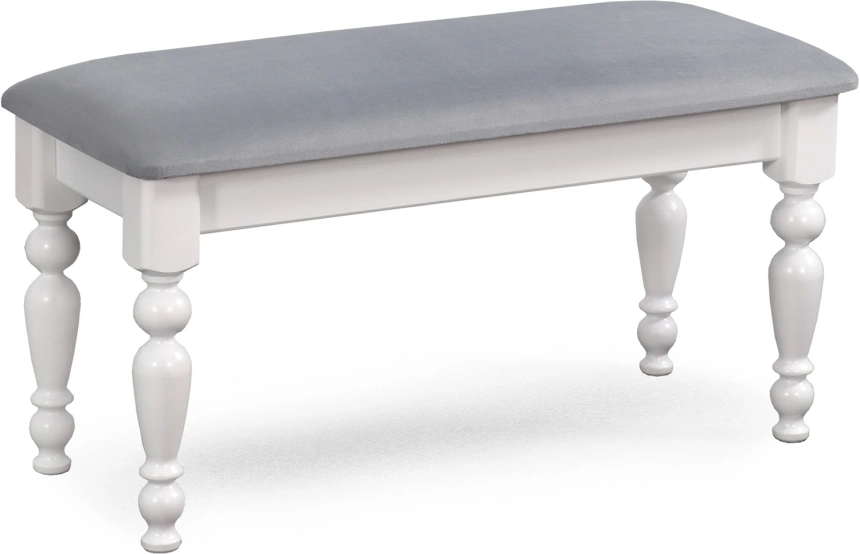 Банкетка №12, деревянная, мягкая, белый полупрозрачный / мора серый