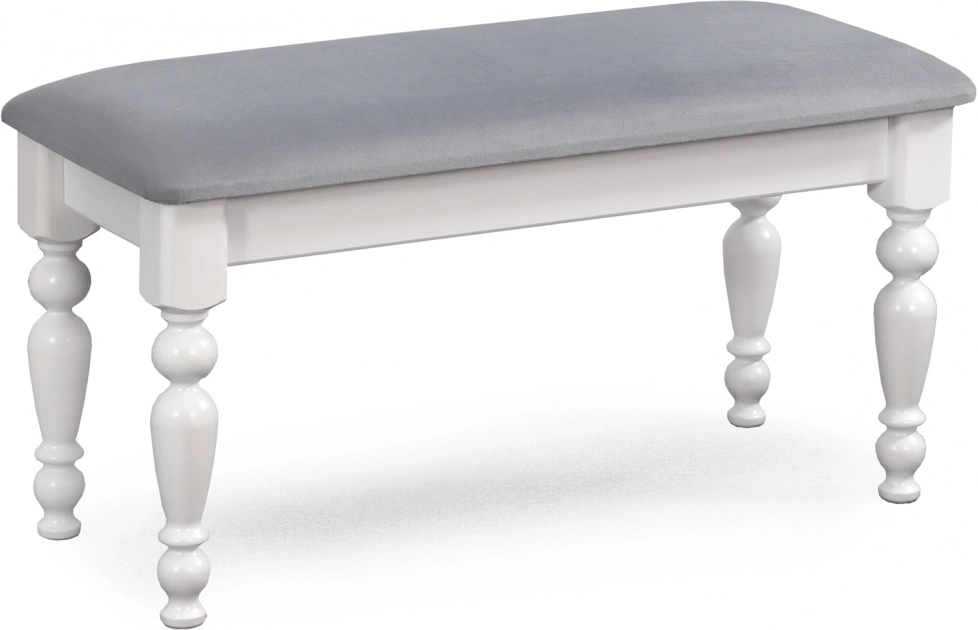 Банкетка №12, деревянная, мягкая, белый полупрозрачный / мора серый