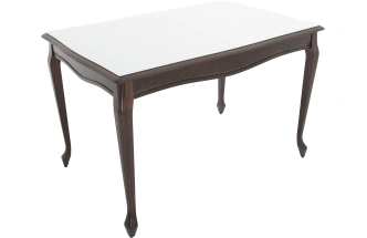 Кухонный стол Кабриоль 120, Glass белый стекло, каркас орех темный