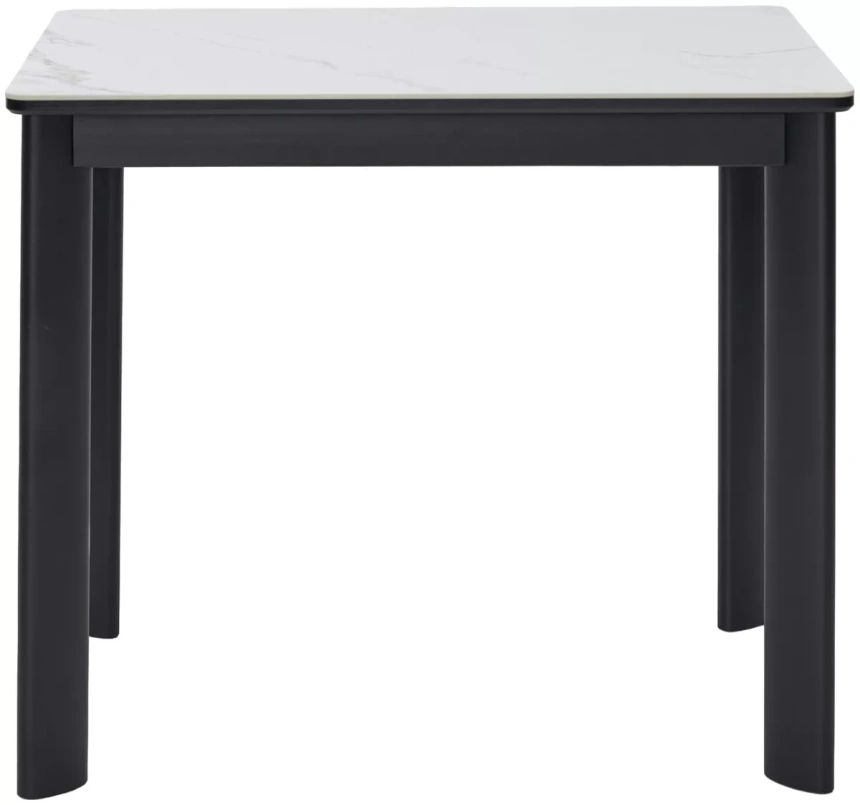 Кухонный раздвижной стол ТЕТ-А-ТЕТ 120, белый мрамор, керамика, черный каркас