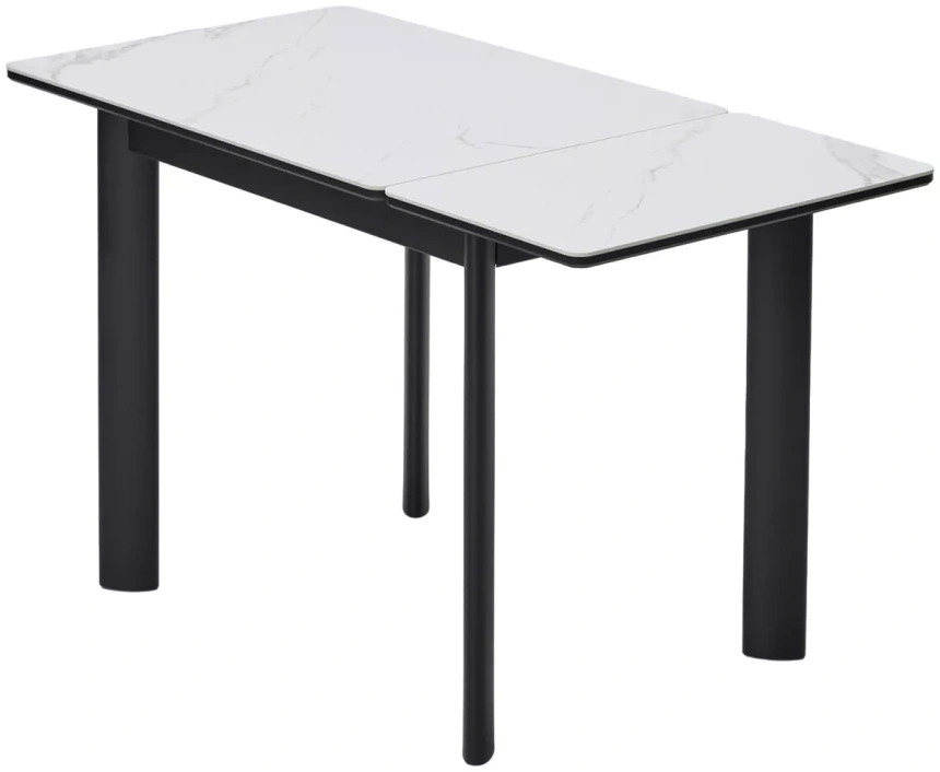Кухонный раздвижной стол ТЕТ-А-ТЕТ 120, белый мрамор, керамика, черный каркас