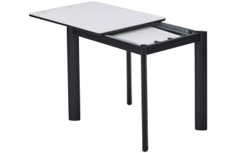 Кухонный раздвижной стол ТЕТ-А-ТЕТ 120, белый мрамор, керамика, черный каркас