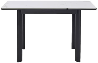 Кухонный раздвижной стол ТЕТ-А-ТЕТ 120, белый мрамор, керамика, черный каркас