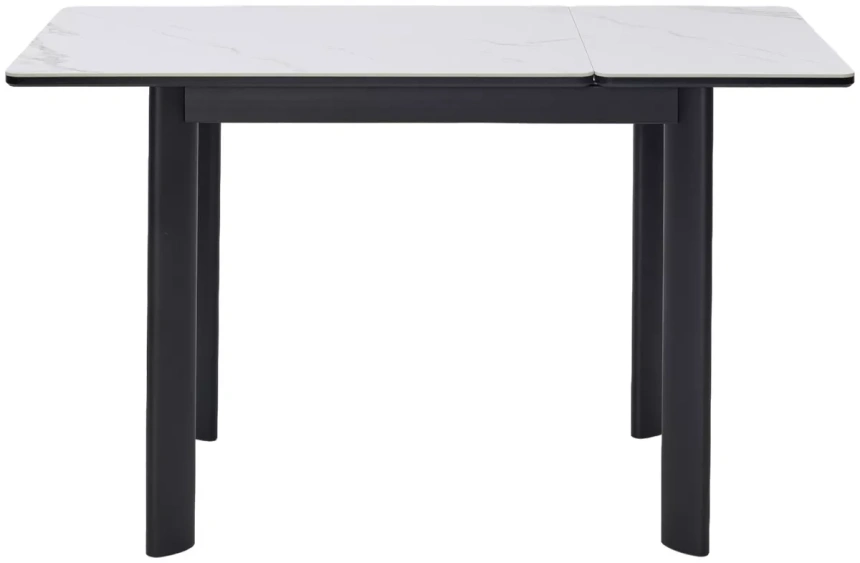 Кухонный раздвижной стол ТЕТ-А-ТЕТ 120, белый мрамор, керамика, черный каркас