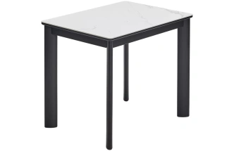 Кухонный раздвижной стол ТЕТ-А-ТЕТ 120, белый мрамор, керамика, черный каркас