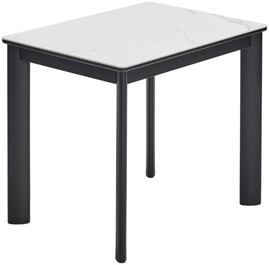 Кухонный раздвижной стол ТЕТ-А-ТЕТ 120, белый мрамор, керамика, черный каркас