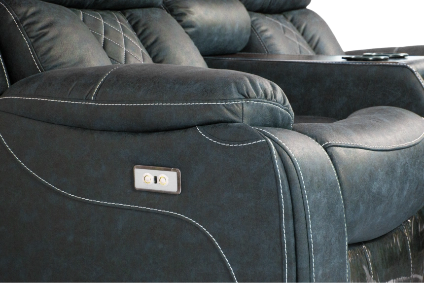 Диван прямой Азалия, электрореклайнер, двухместный, Стайл 22 / Эбен /  Контрастная отстрочка