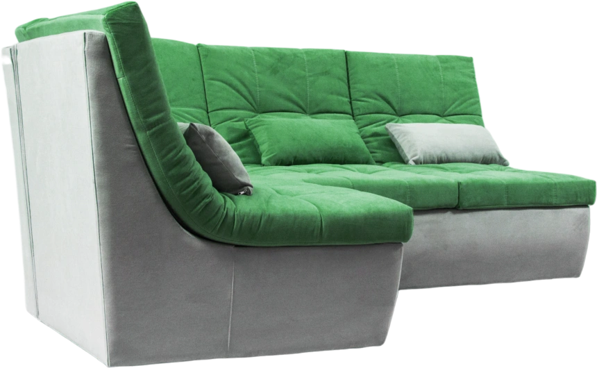 Диван угловой София 2 с кресельной частью, Catania mint, Catania smoke, с задней тканью 