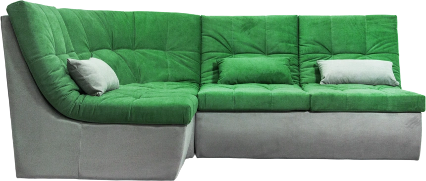 Диван угловой София 2 с кресельной частью, Catania mint, Catania smoke, с задней тканью 