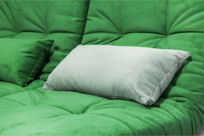 Диван угловой София 2 с кресельной частью, Catania mint, Catania smoke, с задней тканью 