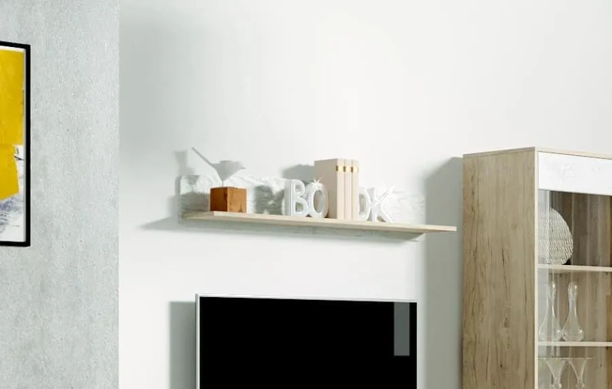 Полка навесная Калгари, открытая, дуб светлый / белый матовый