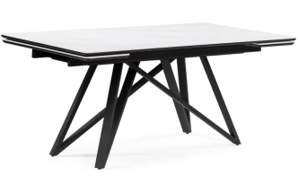 Обеденный раздвижной стол Вилсон, 160(220)х89, керамика, белый мрамор / черный
