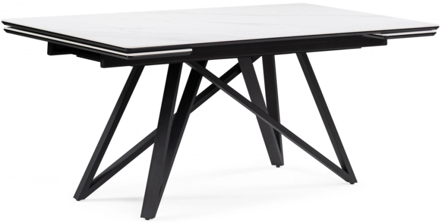 Обеденный раздвижной стол Вилсон, 160(220)х89, керамика, белый мрамор / черный