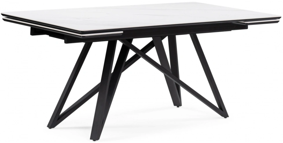 Обеденный раздвижной стол Вилсон, 160(220)х89, керамика, белый мрамор / черный