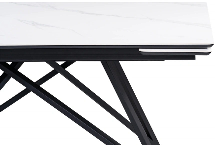 Обеденный раздвижной стол Вилсон, 160(220)х89, керамика, белый мрамор / черный