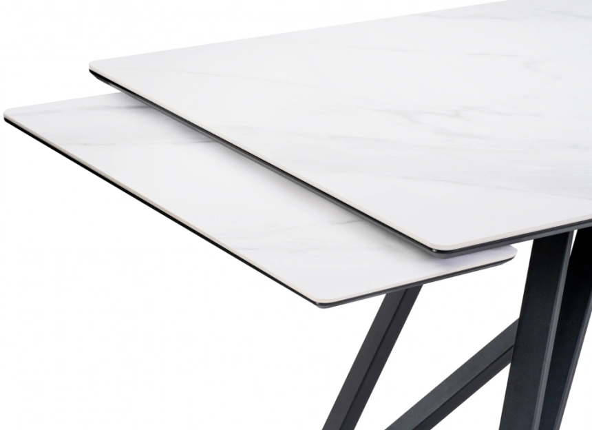 Обеденный раздвижной стол Вилсон, 160(220)х89, керамика, белый мрамор / черный