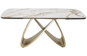 Обеденный раздвижной стол Palacio 180, KL-188, контрастный мрамор матовый, итальянская керамика, шампань