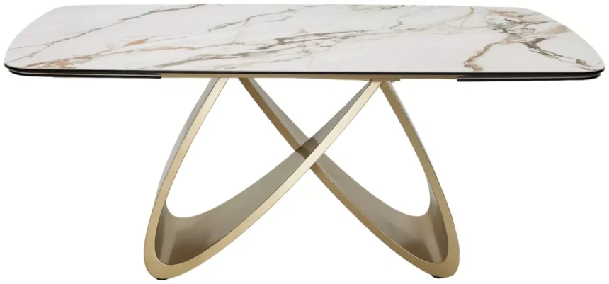 Обеденный раздвижной стол Palacio 180, KL-188, контрастный мрамор матовый, итальянская керамика, шампань