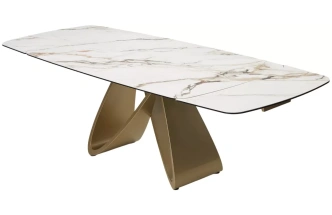 Обеденный раздвижной стол Palacio 180, KL-188, контрастный мрамор матовый, итальянская керамика, шампань