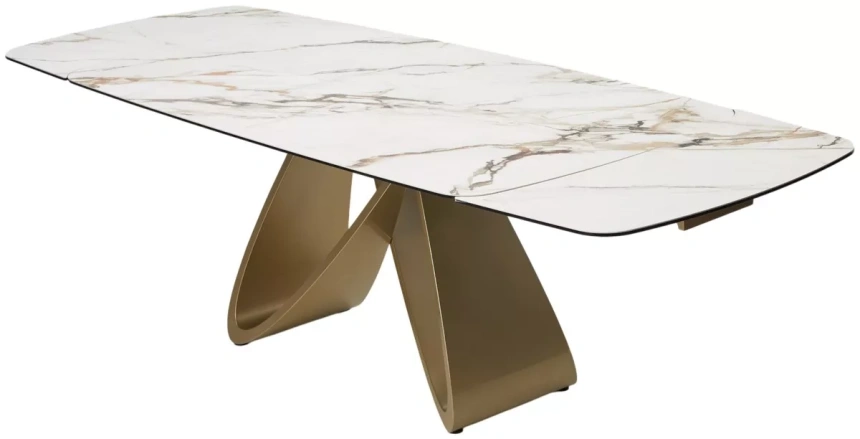 Обеденный раздвижной стол Palacio 180, KL-188, контрастный мрамор матовый, итальянская керамика, шампань