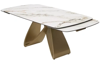 Обеденный раздвижной стол Palacio 180, KL-188, контрастный мрамор матовый, итальянская керамика, шампань
