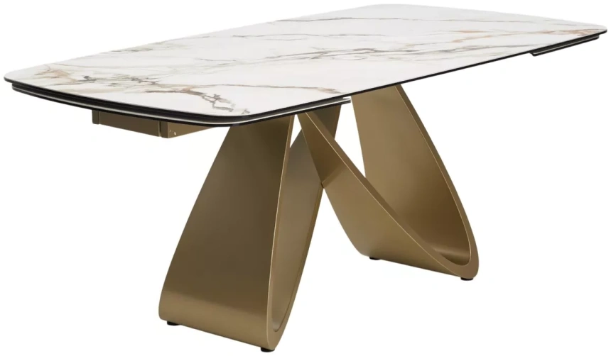 Обеденный раздвижной стол Palacio 180, KL-188, контрастный мрамор матовый, итальянская керамика, шампань