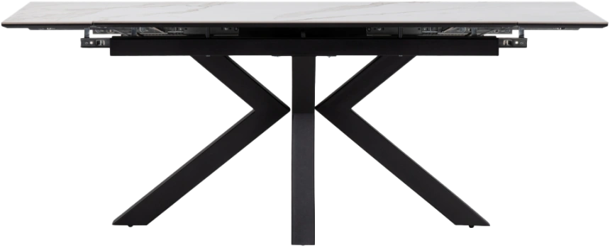 Кухонный обеденный раздвижной Бронхольм, 140(200), керамика, белый мрамор, каркас черный