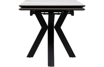 Кухонный обеденный раздвижной Бронхольм, 140(200), керамика, белый мрамор, каркас черный