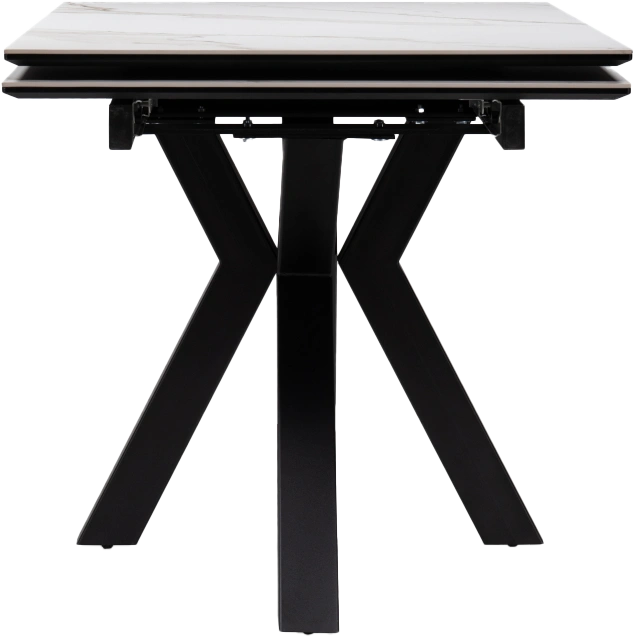 Кухонный обеденный раздвижной Бронхольм, 140(200), керамика, белый мрамор, каркас черный