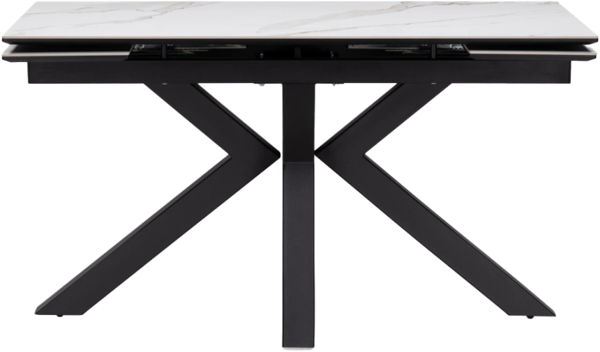 Кухонный обеденный раздвижной Бронхольм, 140(200), керамика, белый мрамор, каркас черный