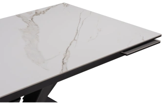 Кухонный обеденный раздвижной Бронхольм, 140(200), керамика, белый мрамор, каркас черный