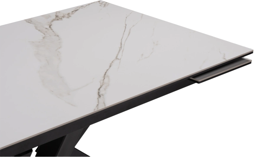 Кухонный обеденный раздвижной Бронхольм, 140(200), керамика, белый мрамор, каркас черный