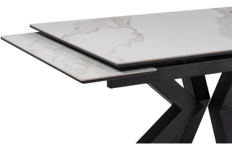 Кухонный обеденный раздвижной Бронхольм, 140(200), керамика, белый мрамор, каркас черный