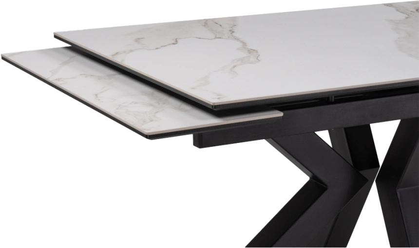 Кухонный обеденный раздвижной Бронхольм, 140(200), керамика, белый мрамор, каркас черный