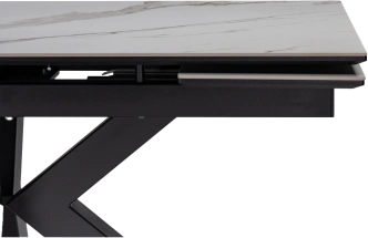 Кухонный обеденный раздвижной Бронхольм, 140(200), керамика, белый мрамор, каркас черный