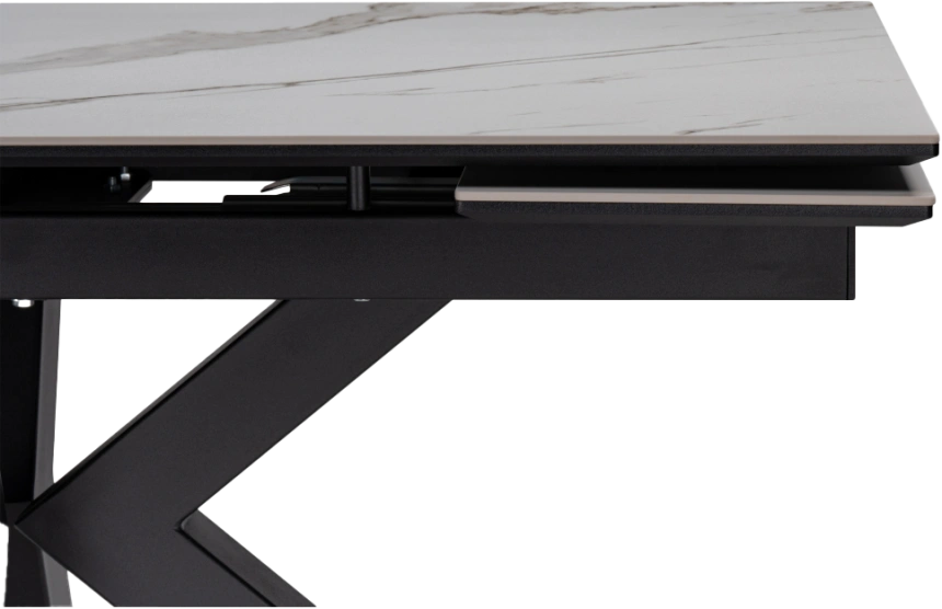 Кухонный обеденный раздвижной Бронхольм, 140(200), керамика, белый мрамор, каркас черный