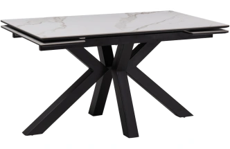 Кухонный обеденный раздвижной Бронхольм, 140(200), керамика, белый мрамор, каркас черный