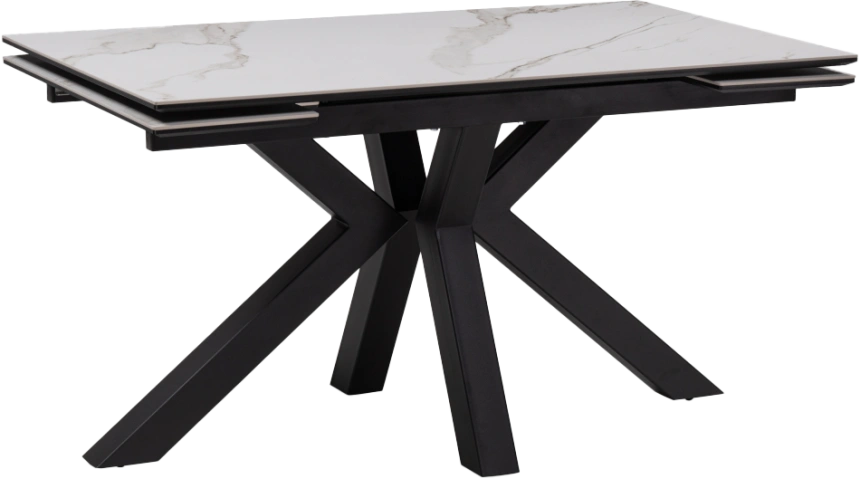 Кухонный обеденный раздвижной Бронхольм, 140(200), керамика, белый мрамор, каркас черный
