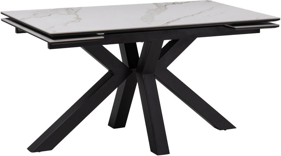 Кухонный обеденный раздвижной Бронхольм, 140(200), керамика, белый мрамор, каркас черный