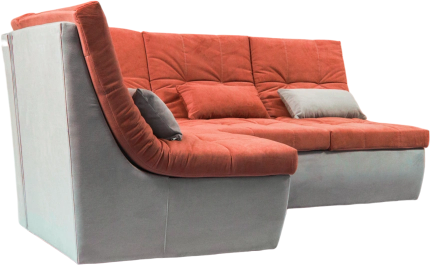 Диван угловой София 2 с кресельной частью, ткань Catania flame, Catania cocoa, с задней тканью