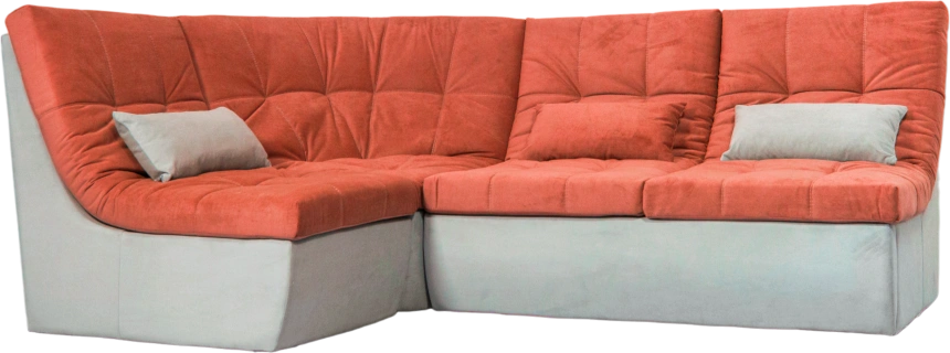 Диван угловой София 2 с кресельной частью, ткань Catania flame, Catania cocoa, с задней тканью