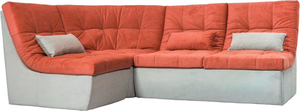 Диван угловой София 2 с кресельной частью, ткань Catania flame, Catania cocoa, с задней тканью
